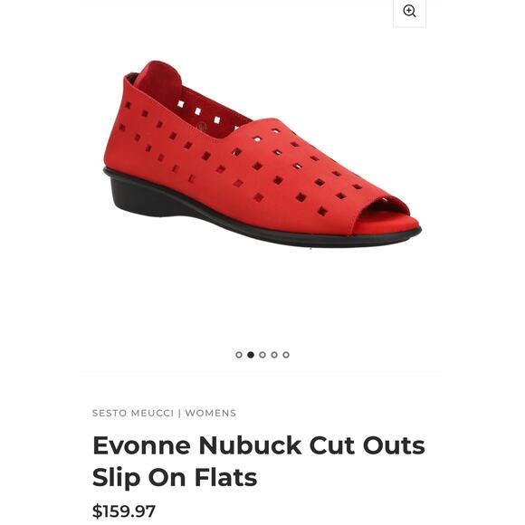 Sesto Meucci Evonne Red Nubock Cushioned Footbed Open Toe Slip On Flats - Size 9 - Picture 10 of 14